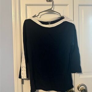 Chaps Super Cute Navy scoop neck with white trim & accents in sleeves. Like New.